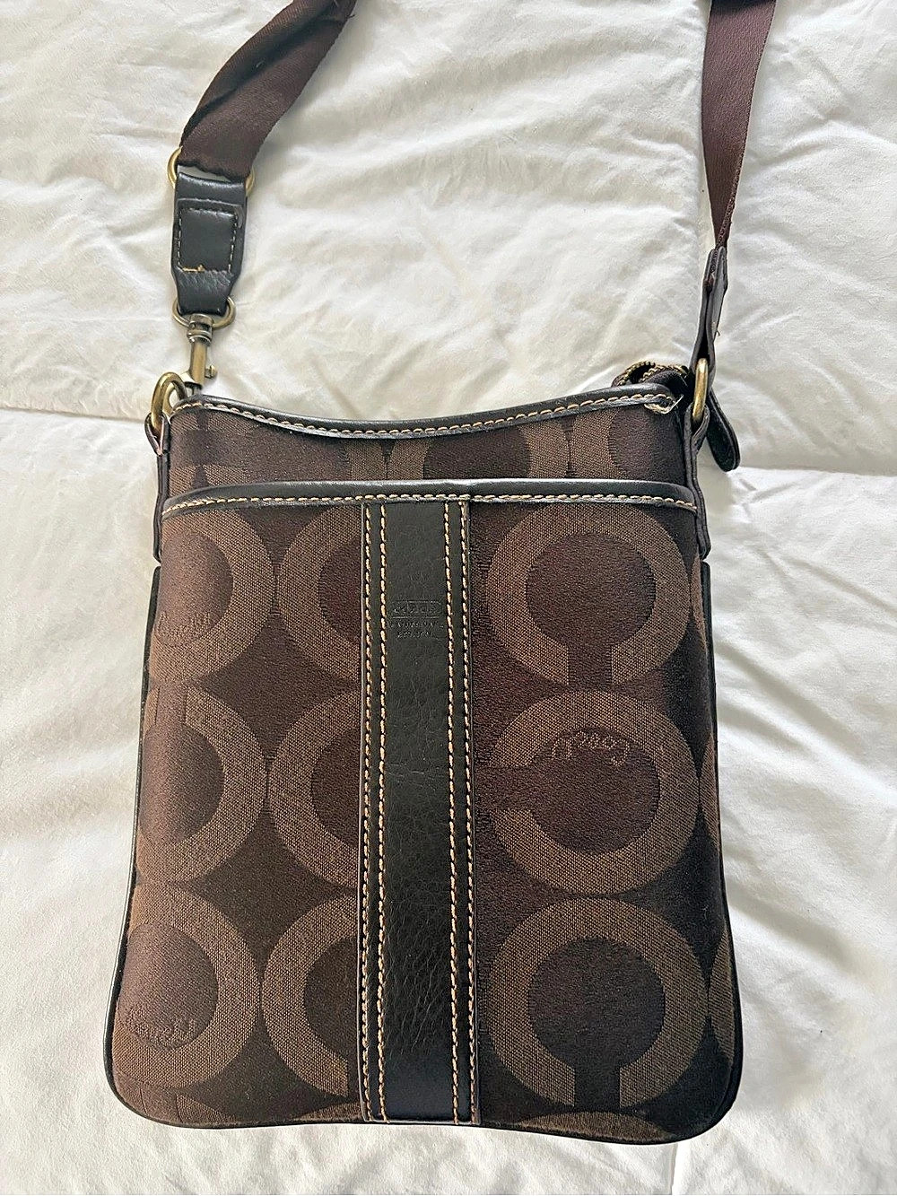 Coach Signature Stripe File Bag Crossbody Brown